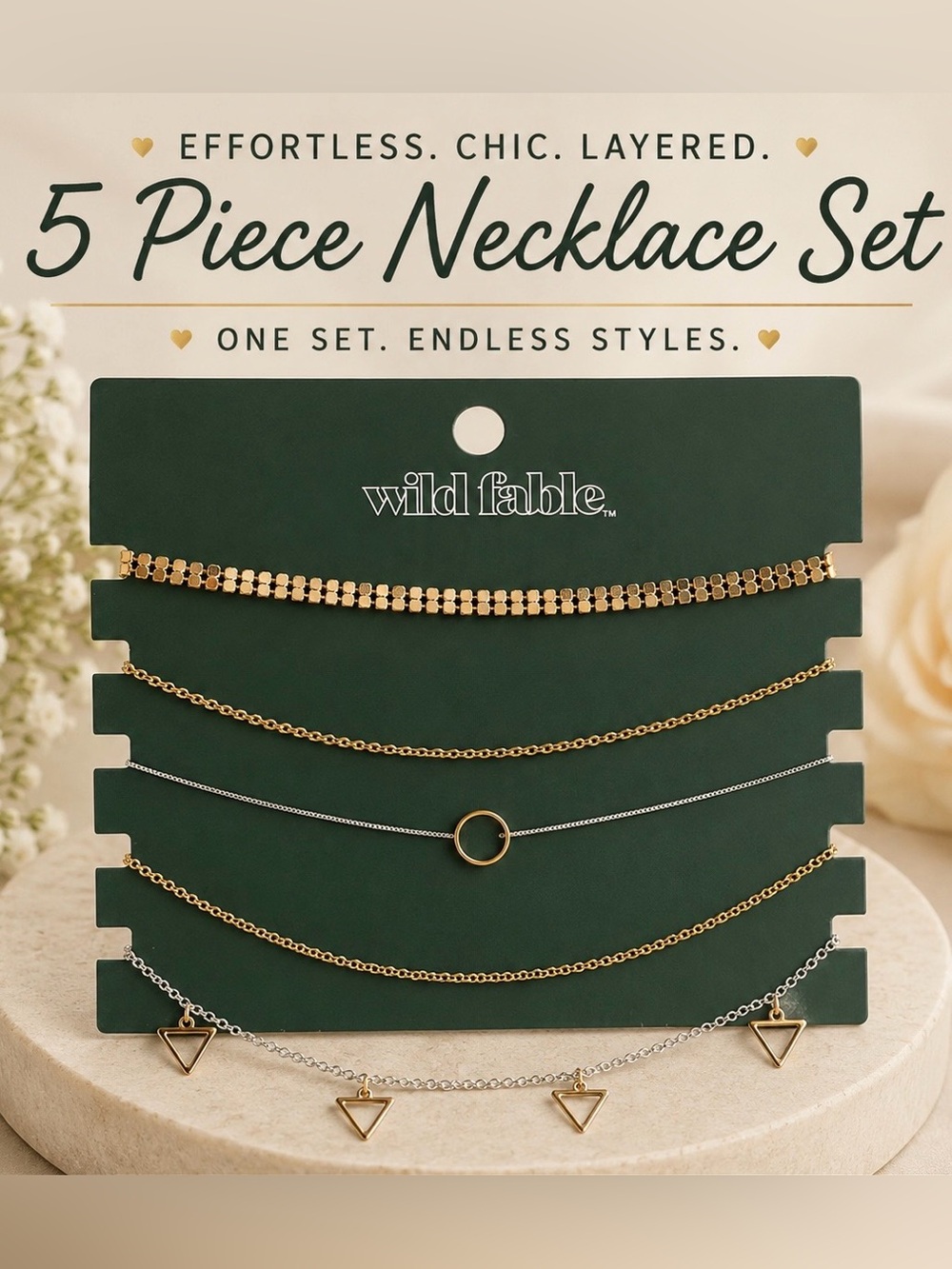 Necklace Set,Mixed Metal 5-Piece Layered, Gold & Silver